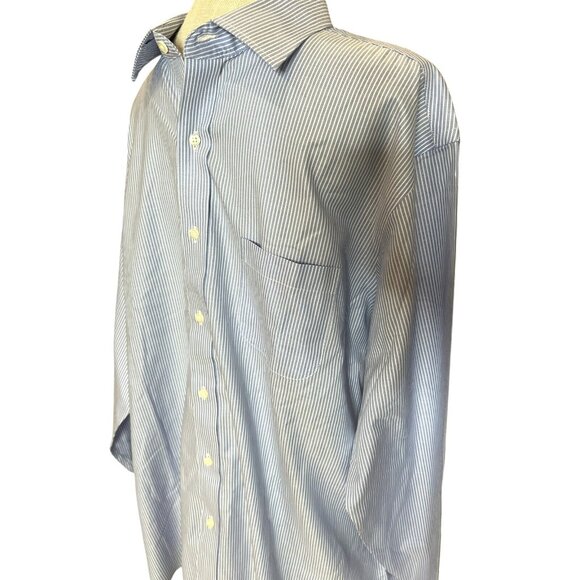 Brooks Brothers Mens Dress Shirt 17-34/35 Blue & White Striped Button-Down - Picture 3 of 6